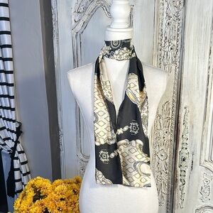 Elegant Black and Gold Narrow Rectangle 100% Silk Scarf